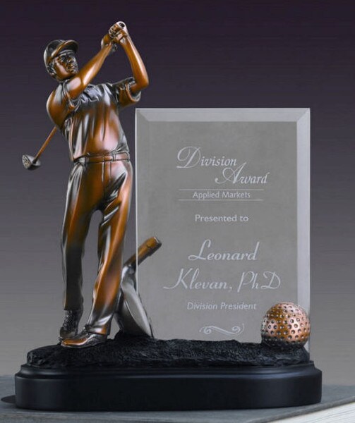 Glass Imprint Golfer Frame awards trophies glass Engravable statue